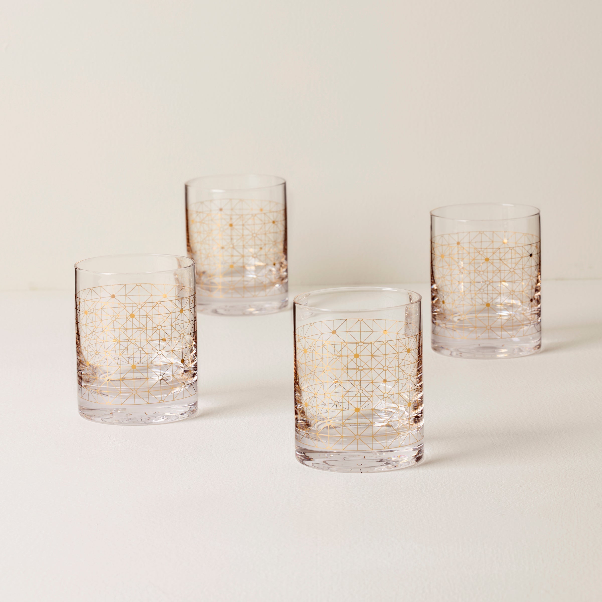 Gold Geometric Double Old Fashioned Glasses, Set of 4