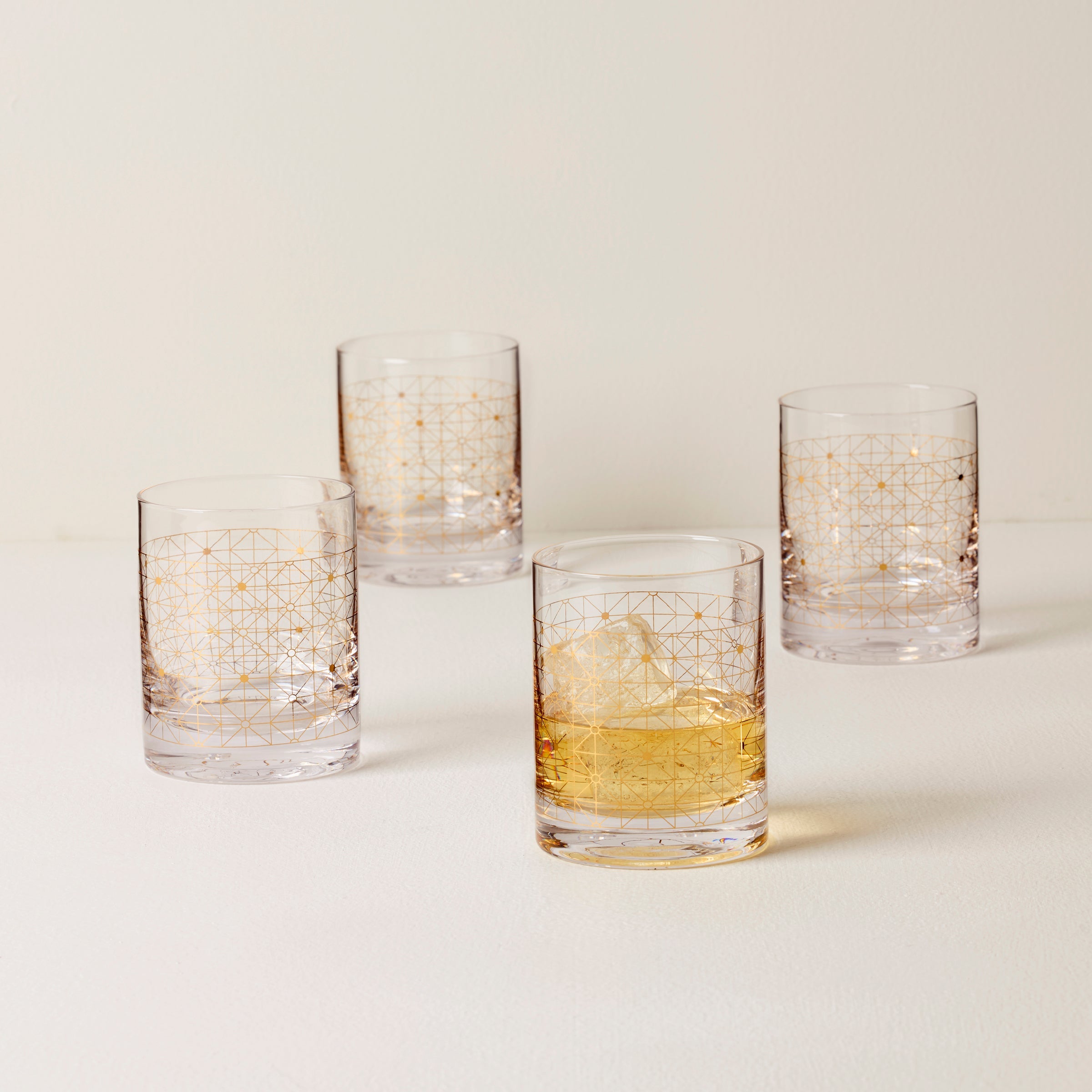 Gold Geometric Double Old Fashioned Glasses, Set of 4 - Image 2
