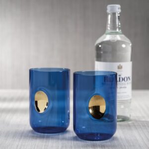Cobalt Blue Gold Accent Glass Tumblers Set of 4