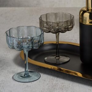 Handblown Blue Coupe Glass Set of 4