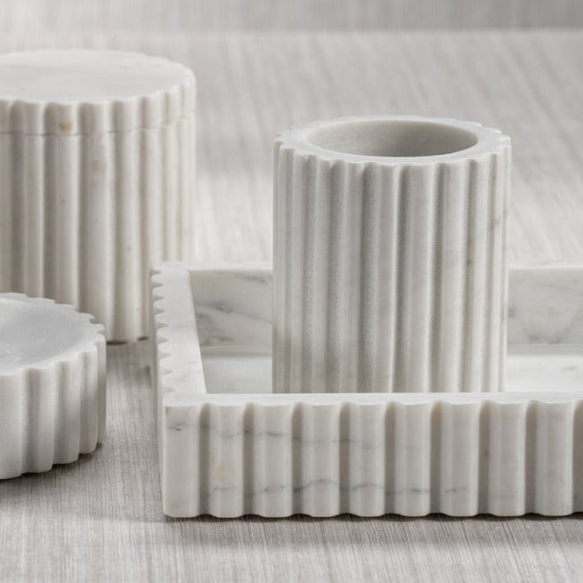 Fluted White Marble Bathroom Tumbler